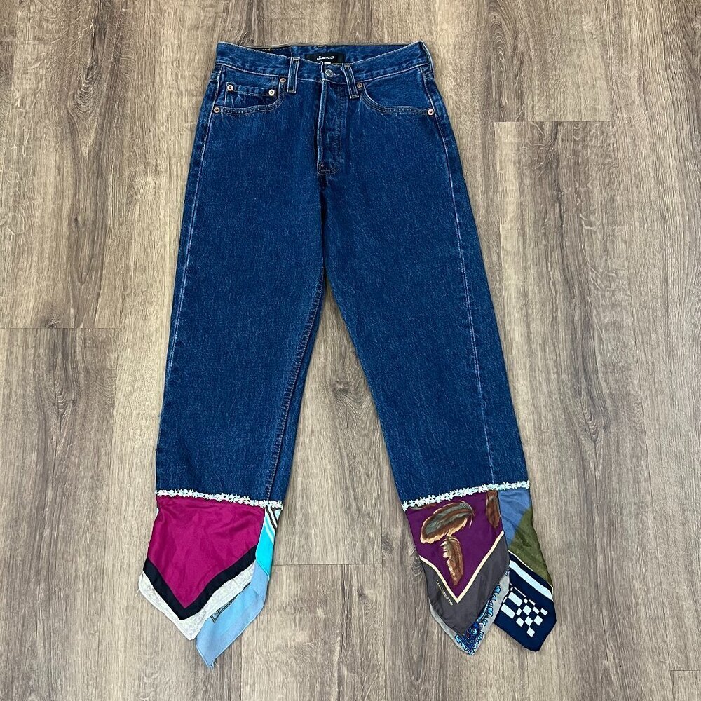 Levi's Upcycled Vintage Silk Scarf Jeans Sz 27